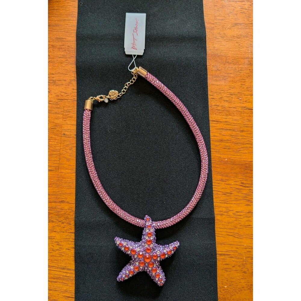 Betsey Johnson Mermaid Jewels Pink Princess Crystal Necklace Starfish Pendant